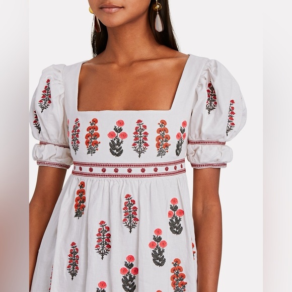 NWT Agua by Agua Bendita Pistachio Dahlia Dress Embroidered Floral Ivory S - Picture 12 of 13